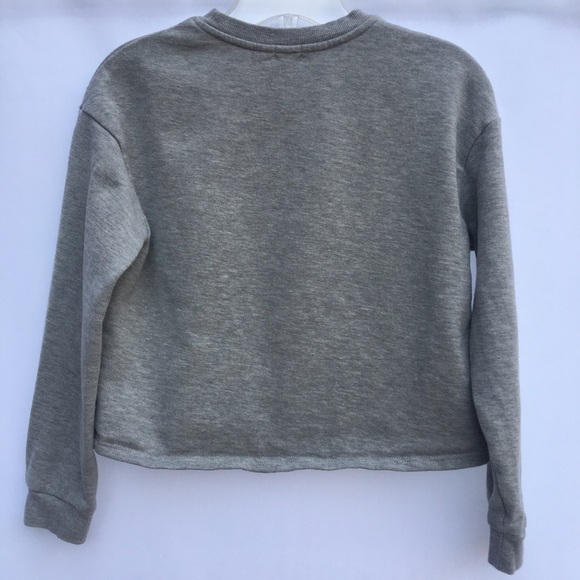 River Island Girls Sweatshirt Grey 9/10 yrs Bedazzled Embellished Skull Crop Top - Picture 11 of 14
